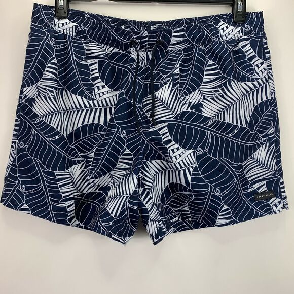 Perry Ellis Mens Palm Floral Print 7" Swim Trunks Navy Blue 2XL - Picture 1 of 3